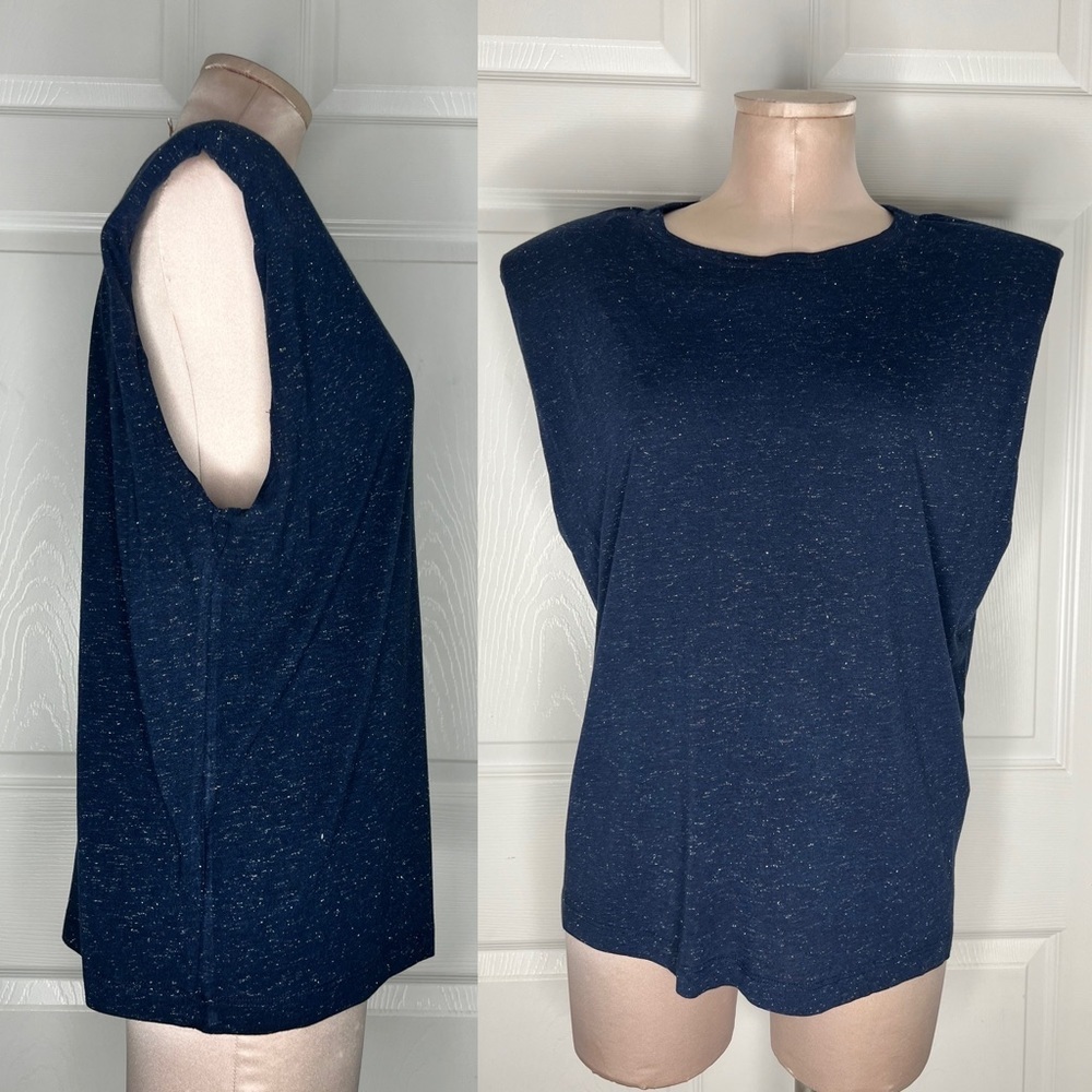 All Saints Blue Padded Shoulder Boxy Tank Top Sz M
